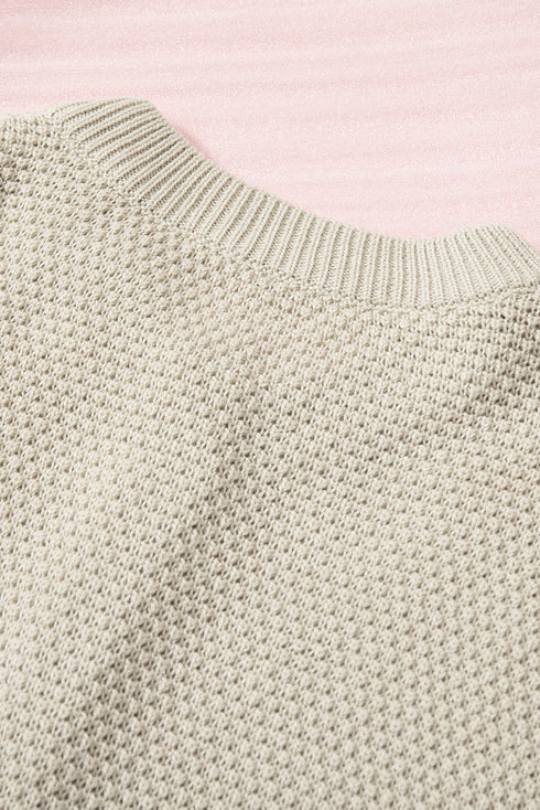 Henley Button Placket Side Slit Drop Shoulder Pullover Knit Sweater